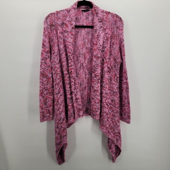 BCBG Maxazria Womens Large Marled pink black waterfall drape open front cardigan - Picture 10 of 10